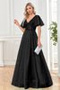 Load image into Gallery viewer, Tulle A-Line Sequins Black Formal Dress with Slit