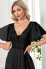 Load image into Gallery viewer, Tulle A-Line Sequins Black Formal Dress with Slit