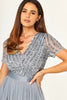 Load image into Gallery viewer, Sparkly V-Neck Grey Formal Dress with Short Sleeves