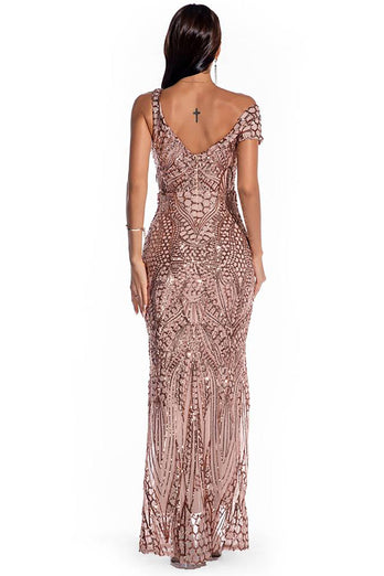 Champagne Off the Shoulder Bodycon Long Party Dress