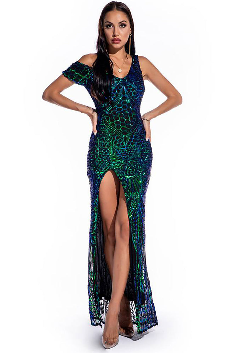 Load image into Gallery viewer, Champagne Off the Shoulder Bodycon Long Party Dress