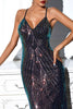 Load image into Gallery viewer, Black Sequin Spaghetti Strap Backless V-neck Long Evening Dress