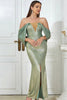 Load image into Gallery viewer, Light Green Off the Shoulder Bodycon Party Dress with Slit