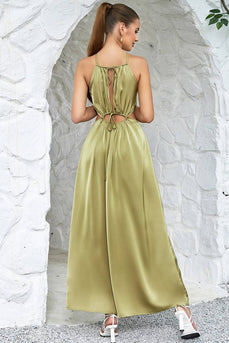 Green Halter Neck A-line Hollow-waist Party Dress