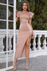 Load image into Gallery viewer, Blush Square Neck Cap Sleeves Bodycon Long Party Dress