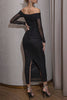 Load image into Gallery viewer, Off the Shoulder Black Tight Holiday Party Dress with Slit