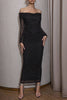 Load image into Gallery viewer, Off the Shoulder Black Tight Holiday Party Dress with Slit
