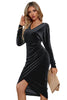 Load image into Gallery viewer, Black Long Sleeves Velvet Holiday Party Dress