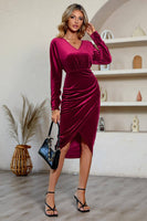 Load image into Gallery viewer, Black Long Sleeves Velvet Holiday Party Dress