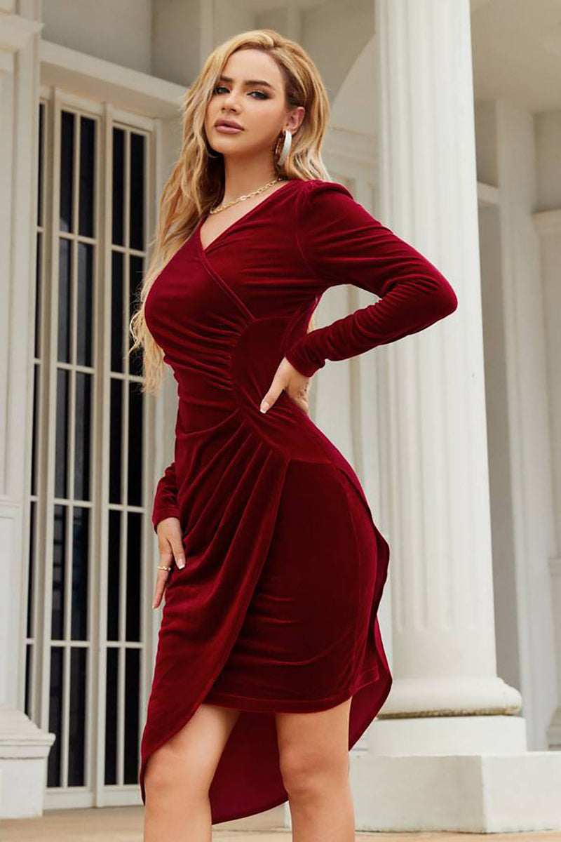 Load image into Gallery viewer, Dark Green Long Sleeves Holiday Party Dress with Pleated