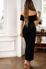 Load image into Gallery viewer, Burgundy Velvet Off the Shoulder Holiday Party Dress