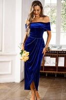 Load image into Gallery viewer, Burgundy Velvet Off the Shoulder Holiday Party Dress