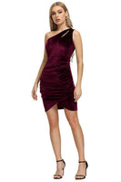 Load image into Gallery viewer, One Shoulder Velvet Holiday Party Dress with Pleated