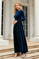 Load image into Gallery viewer, Long Sleeves A Line Velvet Holiday Party Dress