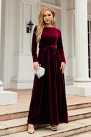Load image into Gallery viewer, Long Sleeves A Line Velvet Holiday Party Dress