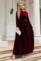 Load image into Gallery viewer, Long Sleeves A Line Velvet Holiday Party Dress