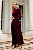 Load image into Gallery viewer, Long Sleeves A Line Velvet Holiday Party Dress