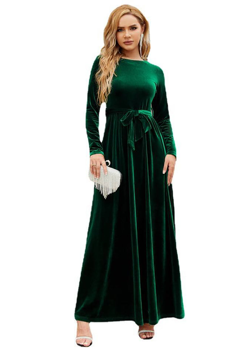 Load image into Gallery viewer, Long Sleeves A Line Velvet Holiday Party Dress