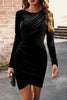 Load image into Gallery viewer, Dark Green Velvet Holiday Party Dress with Long Sleeves