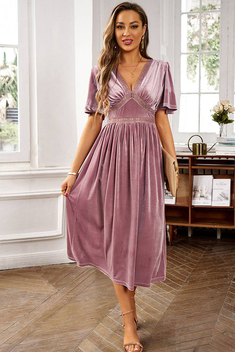 Load image into Gallery viewer, Velvet V-neck A Line Holiday Party Dress