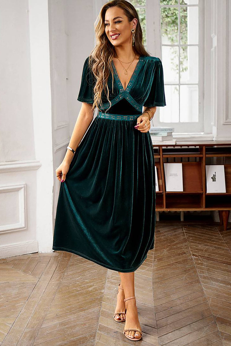 Load image into Gallery viewer, Velvet V-neck A Line Holiday Party Dress