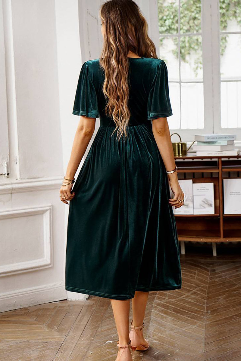Load image into Gallery viewer, Velvet V-neck A Line Holiday Party Dress