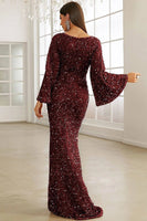 Load image into Gallery viewer, Burgundy Sparkly Sequin Mermaid Maxi Holiday Party Dress