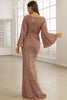 Load image into Gallery viewer, Burgundy Sparkly Sequin Mermaid Long Holiday Dress