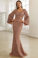 Load image into Gallery viewer, Burgundy Sparkly Sequin Mermaid Maxi Holiday Party Dress