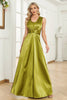 Load image into Gallery viewer, Satin Green Halter Formal Dress with Pleated