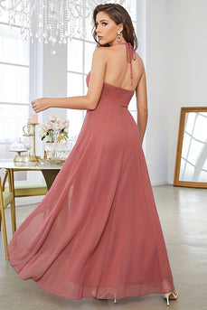 Coral Asymmetrical A-Line Halter Prom Dress With Sleeveless