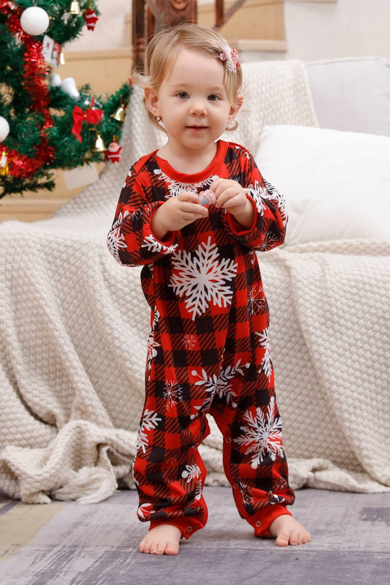 Load image into Gallery viewer, Red Plaid Matching Family Christmas Pajamas with Snowflake