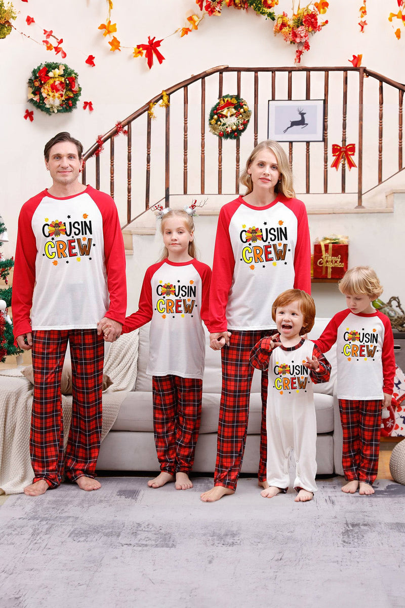 Load image into Gallery viewer, Red Print Christmas Family Matching Sleepwear Pajama Sets with Plaid