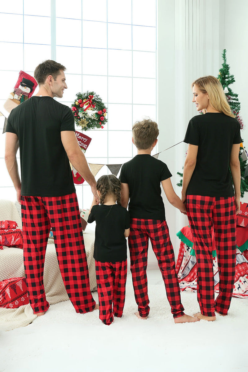 Load image into Gallery viewer, Black &amp; Red Plaid Family Christmas Pajamas with Short Sleeves