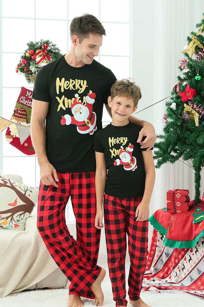 Load image into Gallery viewer, Black &amp; Red Plaid Family Christmas Pajamas with Short Sleeves