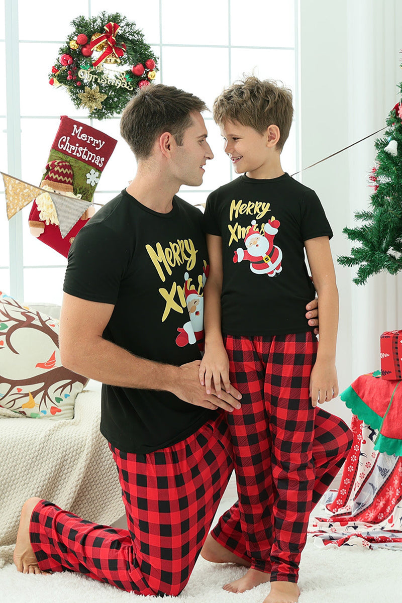 Load image into Gallery viewer, Black &amp; Red Plaid Family Christmas Pajamas with Short Sleeves