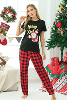 Load image into Gallery viewer, Black &amp; Red Plaid Family Christmas Pajamas with Short Sleeves
