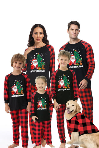 Black & Red Plaid Matching Family Christmas Pajamas with Print