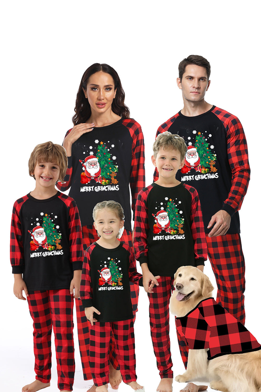 Black & Red Plaid Matching Family Christmas Pajamas with Print