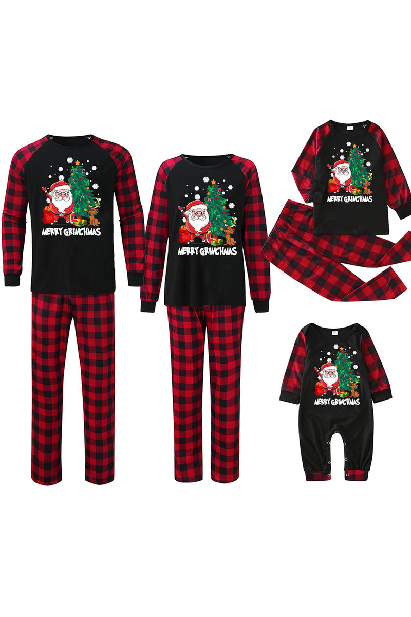 Load image into Gallery viewer, Black &amp; Red Plaid Matching Family Christmas Pajamas with Print