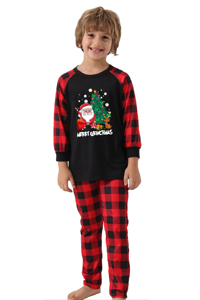 Load image into Gallery viewer, Black &amp; Red Plaid Matching Family Christmas Pajamas with Print