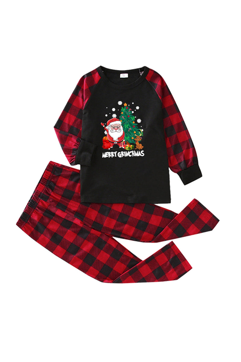 Load image into Gallery viewer, Black &amp; Red Plaid Matching Family Christmas Pajamas with Print