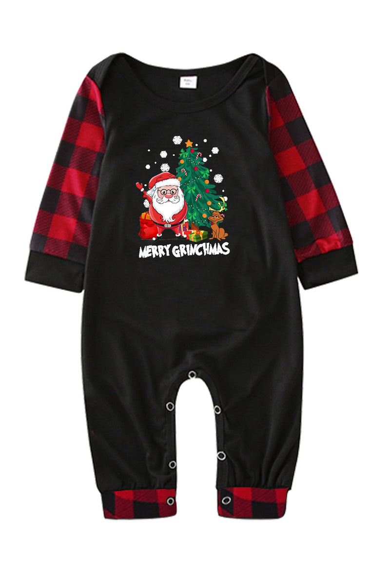 Load image into Gallery viewer, Black &amp; Red Plaid Matching Family Christmas Pajamas with Print