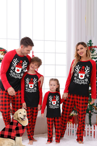 Red Plaid Christmas Fmaily Print Pajamas Sets with Dog