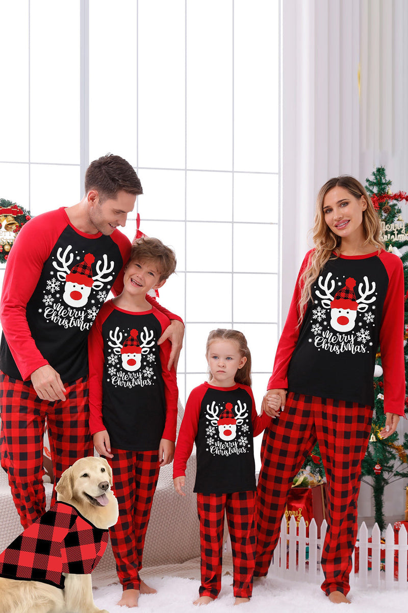 Load image into Gallery viewer, Red Plaid Christmas Fmaily Print Pajamas Sets with Dog