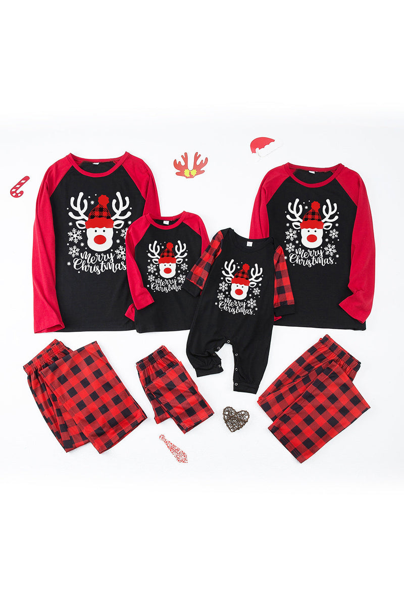 Load image into Gallery viewer, Red Plaid Christmas Fmaily Print Pajamas Sets with Dog