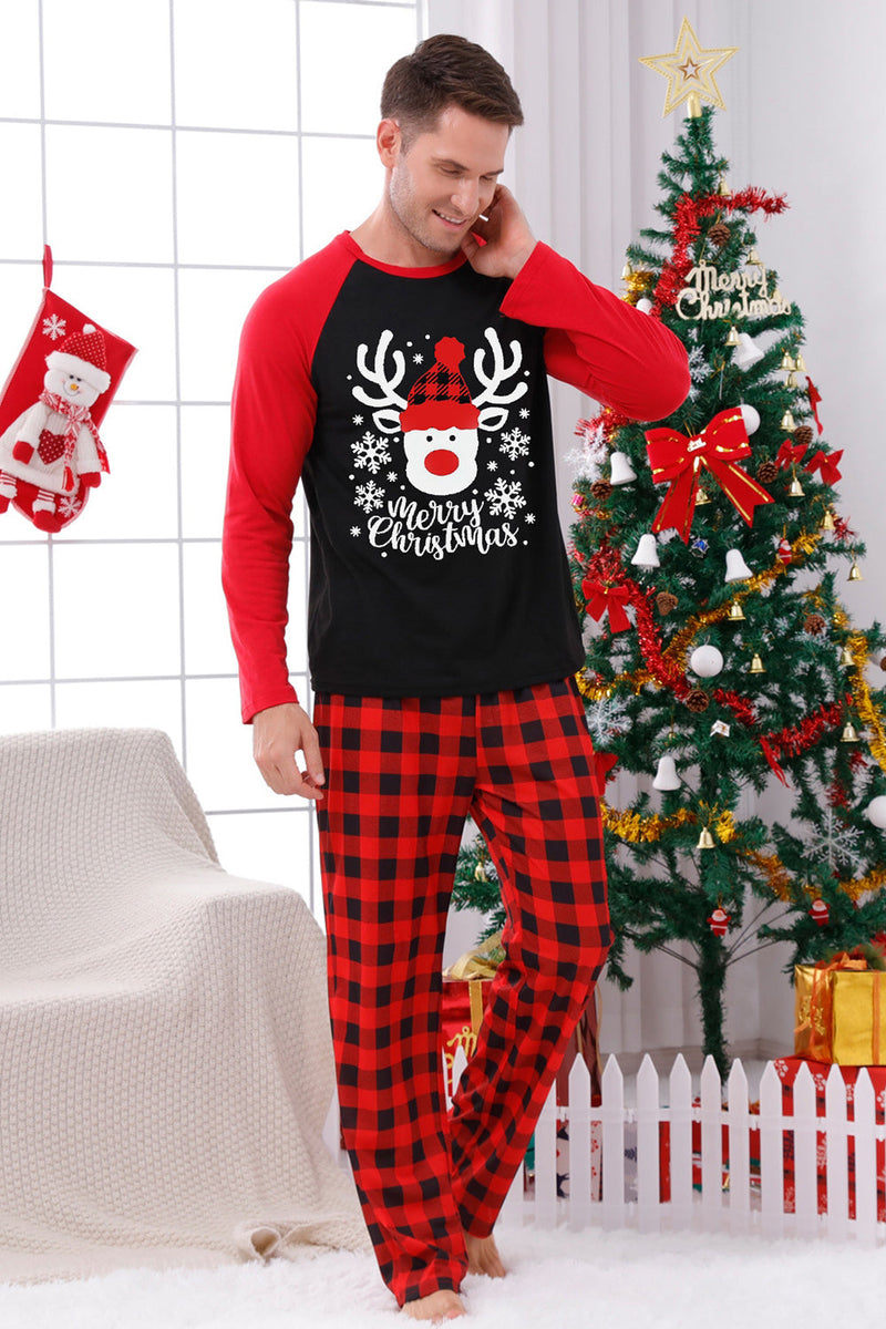 Load image into Gallery viewer, Red Plaid Christmas Fmaily Print Pajamas Sets with Dog