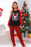 Load image into Gallery viewer, Red Plaid Christmas Fmaily Print Pajamas Sets with Dog