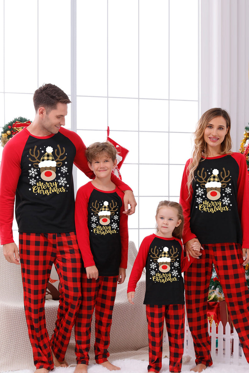 Load image into Gallery viewer, Red Plaid Christmas Fmaily Print Pajamas Sets with Dog