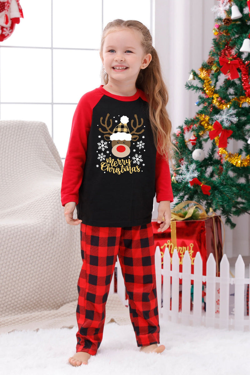 Load image into Gallery viewer, Red Plaid Christmas Fmaily Print Pajamas Sets with Dog